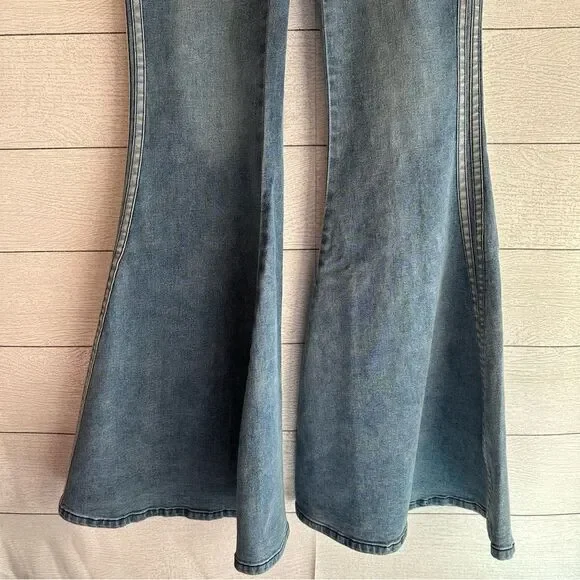 DELIA*S TOTALLY TRIPPIN FLARED SIDE STRIPE STRETCH JEANS Y2K SIZE MEDIUM - Picture 7 of 13